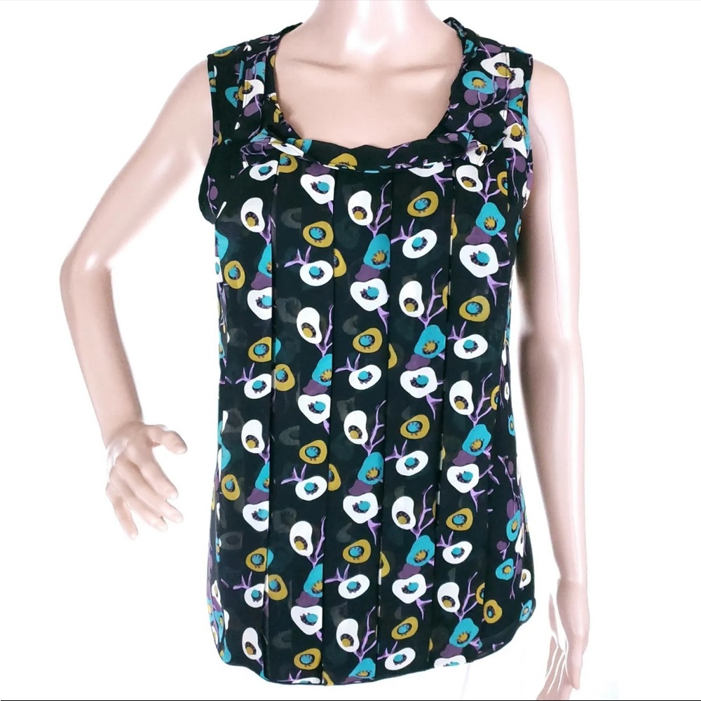 Worthington Sleeveless Pleated Front Women's Medium Print Tank Top Blouse EUC